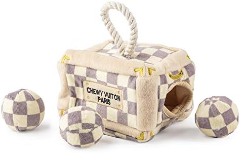 Haute Diggity Dog Chewy Vuiton Trunk Puzzle with 3 Plush Squeaky Dog Toys