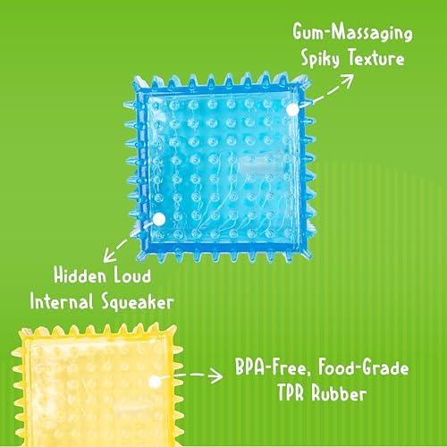 Gnawsome Dog Toys - 3.5" Squeaker Cube - Medium - Dental & Gum Wellness - Stimulating Fun - Hidden Squeaker - Durable for Heavy Chewers - 100% BPA-Free - Assorted Colors (Pack of 3)