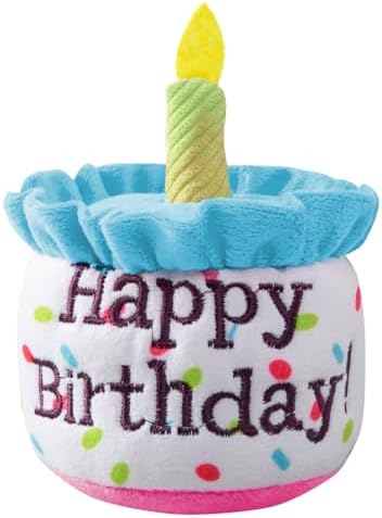 Happy Birthday Cake Catnip Toys, Birthday Cake Shaped Chew Toys for Kitten Funny Cats Gifts Plush Cat Birthday Party Toys, Blue