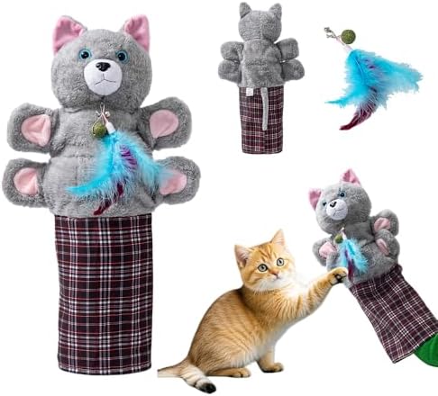 Cat Wrestling Glove with Bell & Catnip - Interactive Cats Puppet Wrestler Hand Puppet Toy for Safe Play, Exercise, and Family Bonding, Tough Padded Indoor Fun for Cats