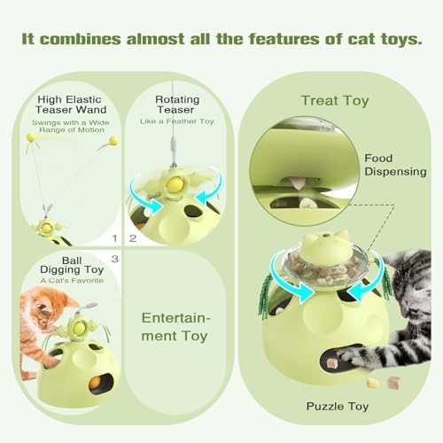 Sedioso Cat Toy, 4-in-1 Cat Interactive Toys for Indoor Cats, Hide and Seek Cats Toys, Spinning Toy and Kitty Food Dispenser Feeder Treat Dispensing Feeding Toy (Green)