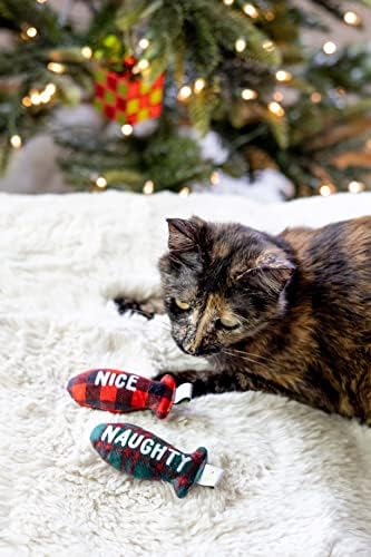Pearhead Naughty Or Nice Christmas Cat Toy Set, Holiday Pet Owner Gift, Christmas Must Have Toy Set, Cat Teaser Toy, with Catnip Pouch, Set of 2 (Pack of 2)