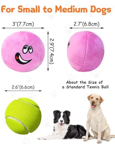 Squeaky Dog Toys, Interactive Soft Plush Puppy Toy Balls for Small Medium Breed, Cute Stuffed Pet Teething Ball Pack to Keep Dogs Busy