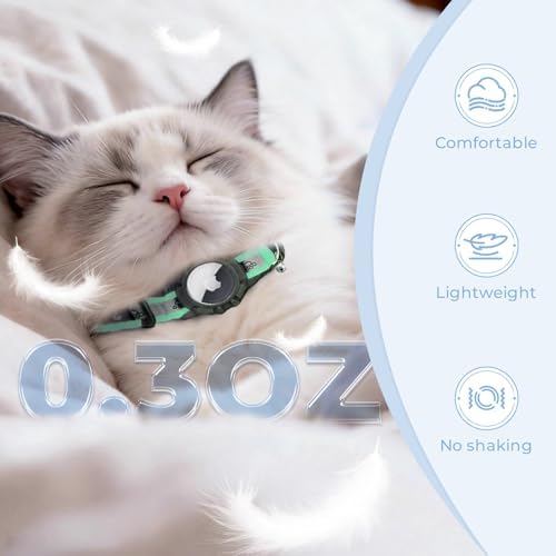 Breakaway AirTag Cat Collar, Reflective Cat Tracker Collar with Bell | Built in AirTag Holder, Adjustable 8.5-12in for Cats, Kittens and Puppies, Safety Elastic Band, Reflective for Night Walking