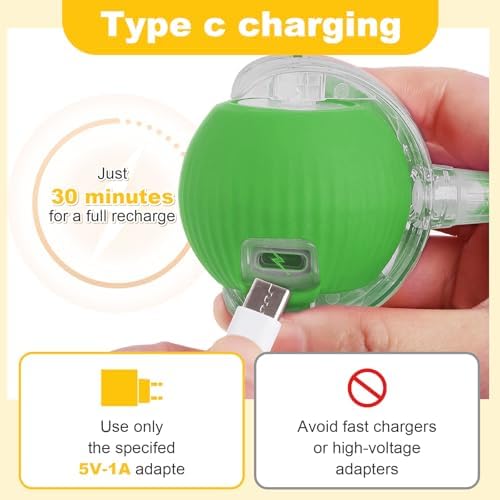 Interactive Cat Toys Ball for Indoor Cats＆Dogs,Automatic Cat Toy 360° Auto-Rotation Smart Obstacle Avoidance,Includes 4 Cat Spiral Spring,Cat Enrichment Toys for Indoor Cats (Green1)