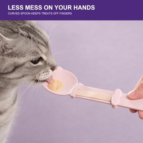 3 Pack Cat Treat Dispenser Spoons for Wet Food – Lickable Squeeze Spoon for Churu & Cat Treats – Multi-Function Feeding Spoon for Cats – 9.8 Inch,Beige, Purple, Pink