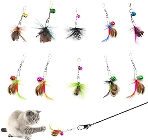 Cat Insect Feather Toys Replacement Cat Toy Wand Refills, 10 Pieces Mini Insect Cats Toy Feathers Refill, Interactive Cats Teaser Wand Attachments, with Bell