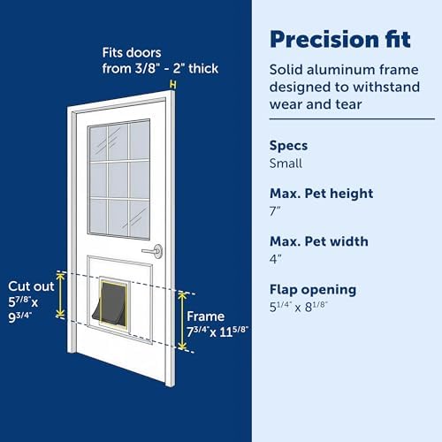 PetSafe Freedom Aluminum Pet Door, Dogs & Cats Under 15 lbs, Small, White | Solid Aluminum Frame, Tinted Vinyl Flap, Flap Opening 5.25" W x 8.125" H, Fits Doors 3/8-2 in Thick