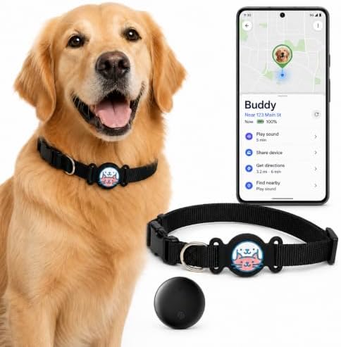 GPS Dog Tracker Collar, Android Only Pet Tracker with Adjustable Collar Compatible with Google Find My, Waterproof Smart Tag Dog Collar, No Monthly Fee, for Small Medium Large Dogs