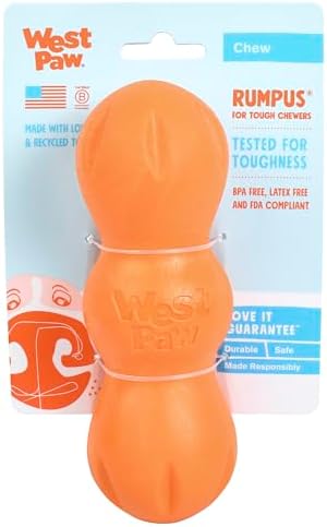 WEST PAW Zogoflex Rumpus Dog Chew Toy – Floatable Toy for Dogs, Aggressive Chewers – Puppy Chewing Toys for Catch, Fetch – Recyclable, Dishwasher-Safe, Medium 6.25", Tangerine