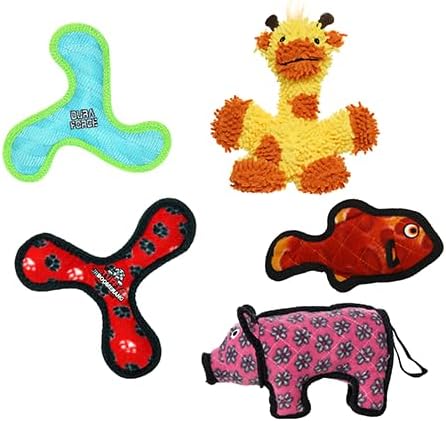 TUFFY®5 Pack Jr Pig,Fish,Boomerang,DuraForce Boomerang,Pig&Giraffe Dog Toys