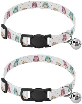 Cute Colorful Owls Metal Bell Included Puppy Collar 2 Pack Lightweight Small Dog Collar