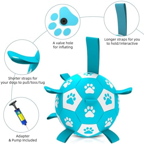 QDAN Dog Balls, 8 Inch Dog Soccer Ball with Straps for Large Dogs