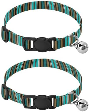 Stripes Turquoise Dog Collar 2 Pack Pet Collars for Cats Adjustable 10.6 to 17.1 Inches