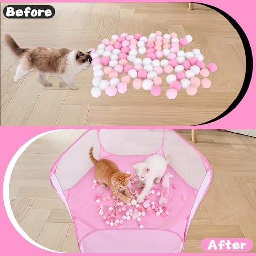 Foxtell Pink Cat Ball Pit Include 115 PCS Interactive Cat Toys for Indoor Bored Self Play Enrichment Toy for Indoor Cats Interactive Fun and Exercise