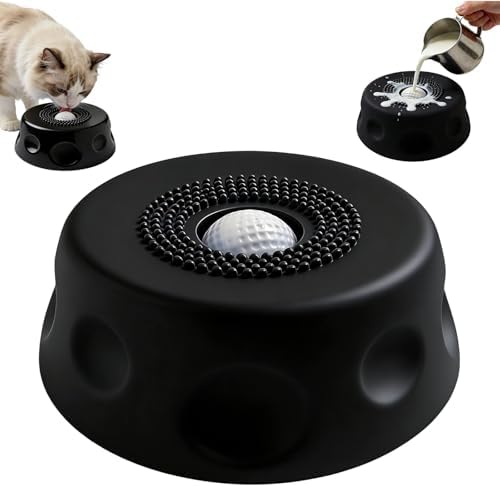 Dog Lick Bowl with Ball, Dog Licking Bowl with Rolling Ball, Slow Feeder Dog Bowls for Liquid Treats, Interactive Lick Bowl Anti-Slip Lick Toy for Large Medium Small Dogs (Black)