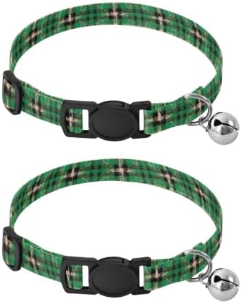 Plaid Check Green Tartan Small Dog Collar 2 Pack Lightweight Pet Collar for Cats and Dogs Adjustable 10.6 to 17.1 Inches