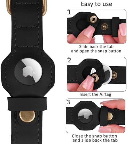 AirTag Dog Collar - Genuine Leather Dog Collar with Apple AirTag Holder and Metal Buckle - Smart GPS Tracking Pet Collars (Black, M, 14"-18" Neck Fit)