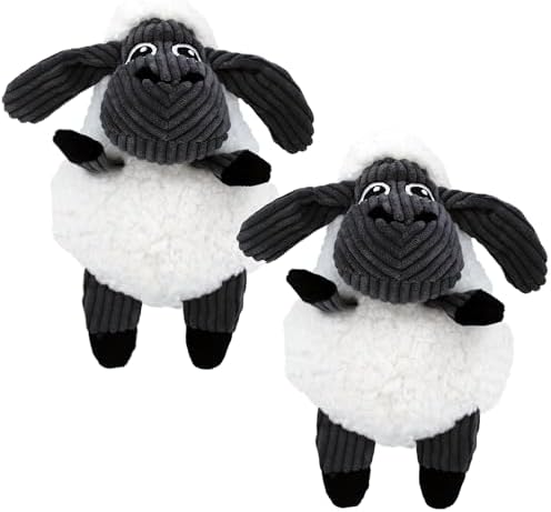 KONG Sherps Floofs – Plush Dog Toy with Flat Squeaker & Crackly Noise – Soft, Snuggly Cuddly Toy for Indoor Fetch & Gentle Play, Durable Lined Design (Sheep (2 Pack))