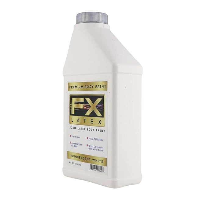 Liquid Latex - Face and Body Paint, Ammonia Free, Easy On and Off, Cosplay Makeup, Create Professional Monster, Zombie Arts 16 Oz (Fluorescent White)