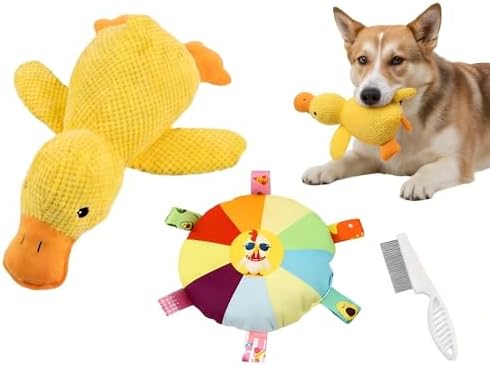 Squeaky Yellow Duck Dog Toy, Indestructible Plush Chew Toy for Small Medium Large Dogs, Durable Floppy Duck Toy to Reduce Anxiety & Destructive Behavior