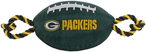 Pets First NFL Green Bay Packers Football Dog Toy, Tough Quality Nylon Materials, Strong Pull Ropes, Inner Squeaker, NFL Team Color