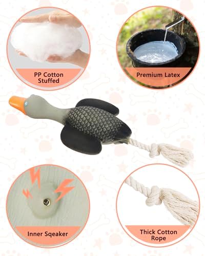 SCHITEC Squeaky Rope Dog Toys, Latex Rubber Squeak Duck Tug of War Toy, Interactive Play Puppy Stuffed Chew Toy for Small Medium Dogs