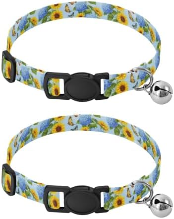 2 Pack Puppy Collar Yellow Sunflowers with Bell for Dog Puppy, Adjustable 10.6 to 17.1 Inches