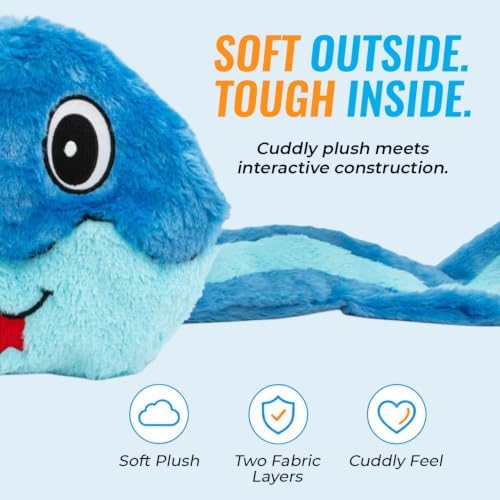 Guru Hide-A-Tail Blue Snake Plush Dog Toy - No Stuffing Interactive Puzzle Toy with Treat Pocket - Squeaky Crinkle Enrichment Toy for Tug and Fetch - Boredom Buster - XL All Breed Sizes