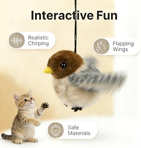 FurSo Interactive Cat Toys for Indoor Cats, Remote Control Flapping Bird Toy (Not Flying), Rechargeable Type C-USB Plush, Lifelike Chirping Sounds & Motion Sensor, Feline Exercise & Mental Stimulation