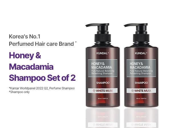 KUNDAL Honey & Macadamia Natural Shampoo [White Musk] Korean Hair Care Shampoo Damage Repair Strengthen, Nourish, with Argan Oil, Free Paraben & Sulfate 16.9 fl oz (Pack of 2),Stocking Stuffers
