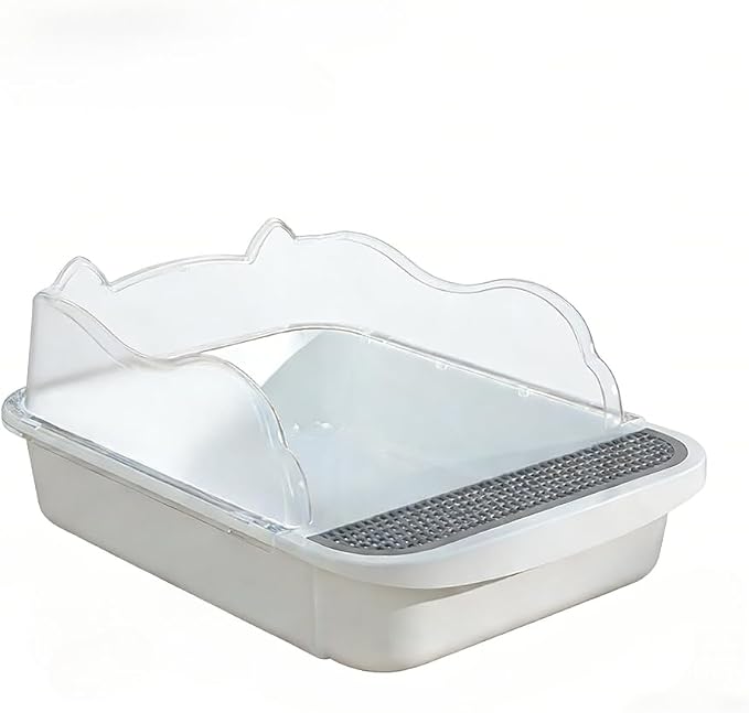 Open Top High Sided Cat Litter Box, Anti-Splashing Semi-Enclosed Litter Box with Removable Tray, Sifting Scoop Included - Easy to Clean & Odor Control(White,Large)