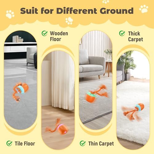 Interactive Dog Toys, Automatic Moving and Rolling Dogs Toy with Rope for Medium Large Dogs, Motion-Activated Dog Ball to Keep Them Busy(Orange)