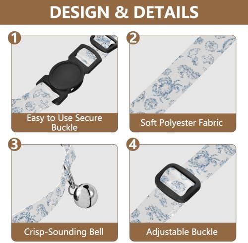 Sea Creatures Seahorses Soft Polyester Pet Collar, 2 Pack Breakaway Cat Collars with Bell