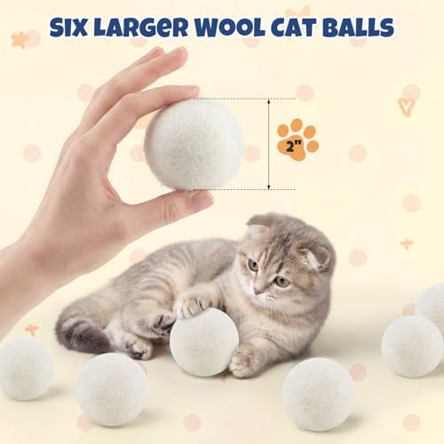 Wool Cat Balls 6 Pack, 100% New Zealand Handmade Wool Felt Cat Toys Balls 2 Inches, Kitten Toys Cats for Indoor Play & Exercise (6 Pack,Natural White)