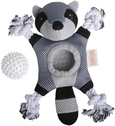 Territory 2 in 1 No Stuffing Removable Fetch Ball Tug Dog Toy for Small Medium Large Dogs, Raccoon