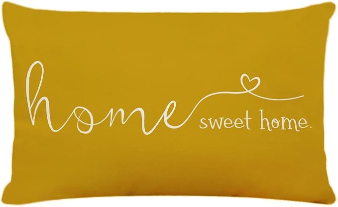 Home Sweet Home Quotes Farmhouse Pillow Covers 12x20 Inch, Decorative Throw Cushion Case, Housewarming Gift, Yellow