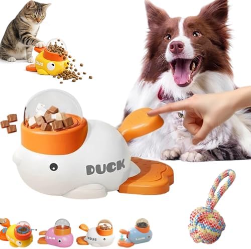 Duck Cat Treat Dispenser, Little Yellow Duck Cat Feeder Toy, Interactive Dog Treat Dispenser Toy, Pet Puzzle Slow Feeder for Healthier Eating, Mental Stimulation & IQ Training (White)