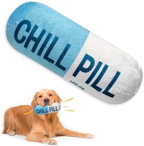 Wanheart Funny Chill Pill Dog Toy, Squeaky Plush Capsule for Teething Puppies & Cats, Interactive Chew Gift with Bite-Resistant Design, Pet Lover Present, Training Supply & Photo Prop(Blue)