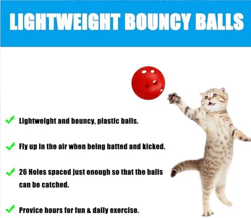 12Pcs Cat Ball Toy, Low Noise No Bells Holey Plastic Cat Balls, Funny Interactive Cats Toys for Indoor Cats, Firm Toy Balls for Kitten Puppy Ferret Bird (1.65", Red)