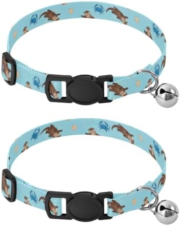 Cute Brown Otters Cat Collar 2 Pack Collars for Cats Adjustable Length 10.6" to 17.1"