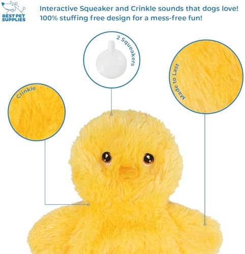 Best Pet Supplies Interactive Squeaky Dog Toy - Baby Chicken, Yellow | Stuffing Free Body, Soft, Squeaks & Crinkles, No Mess, Perfect for Moderate Chewers, Toss and Fetch Play