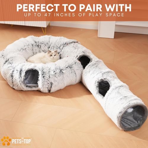 Cat Tunnels for Indoor Cats – Cat Crinkle Tunnel – Collapsible Long Plush– Cat Tube Cute Cozy Pet Play for Hours of Fun (47" / Pearl Gray)