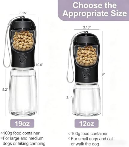 Portable Dog Water Bottle with Food Container, Drinking Bottle for Travel