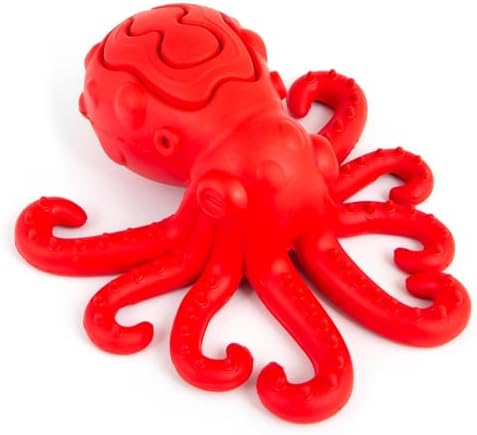 Jeffers Pet Natural Rubber Dog Chew Toy – Red Octopus, Medium – Treat Dispensing, Vanilla Scent, Durable, Non-Toxic, Dishwasher Safe, Interactive Fetch & Tug Toy - Perfect for Training