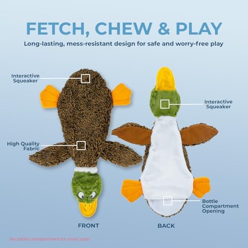 Best Pet Supplies 2-in-1 Fun Skin Stuffless Dog Toy - Wild Duck, Large | No-Stuffing, 2 built-in squeakers, No Mess, Soft, Holds a Plastic Bottle for Added play, Perfect for Moderate chewers