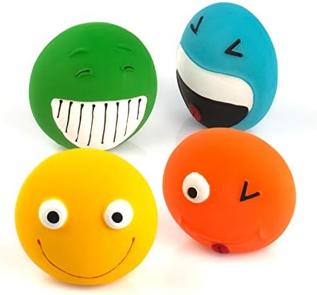 CHIWAVA 4PCS 3.2'' Squeaky Latex Rubber Dogs Flat Smile Balls for Small Dog