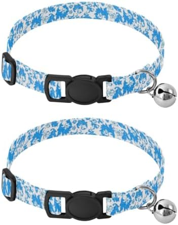 Blue White Floral Baroque Kitten Collars 2 Pack Collar for Puppy Adjustable 10.6 to 17.1 Inches