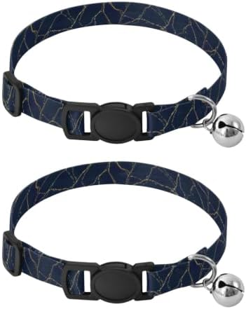 2 Pack Puppy Collar Marble Navy Cat Bell Collar, Adjustable 10.6 to 17.1 Inches