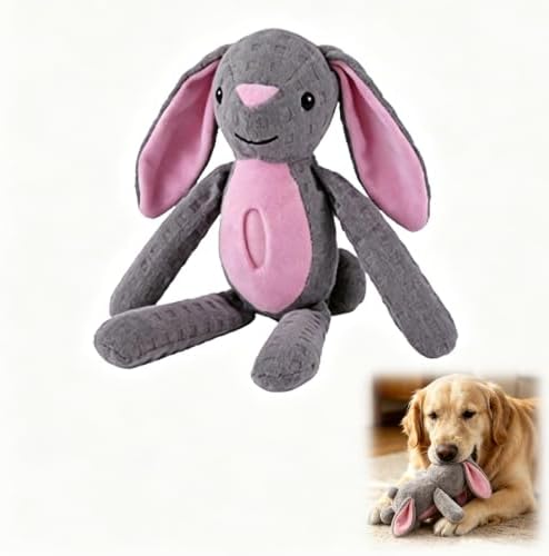2026 Upgraded Indestructible Plush Dog Toy for Aggressive Chewers, Interactive Squeaky Chew Toy, Durable Teething Toy for Small, Medium & Large Dogs (Gray Rabbit)